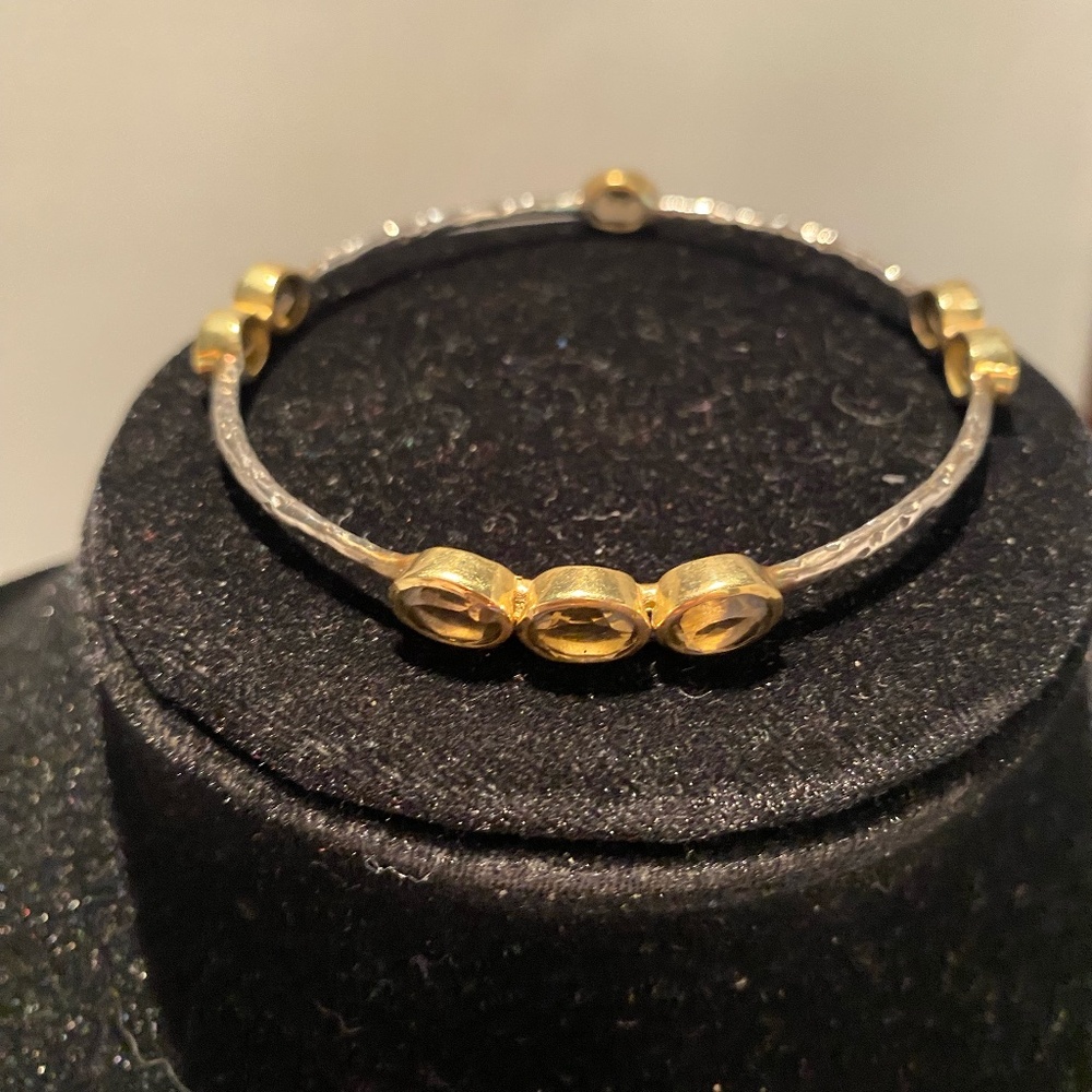 Sterling Silver, Brass, & Tourmaline Bangle